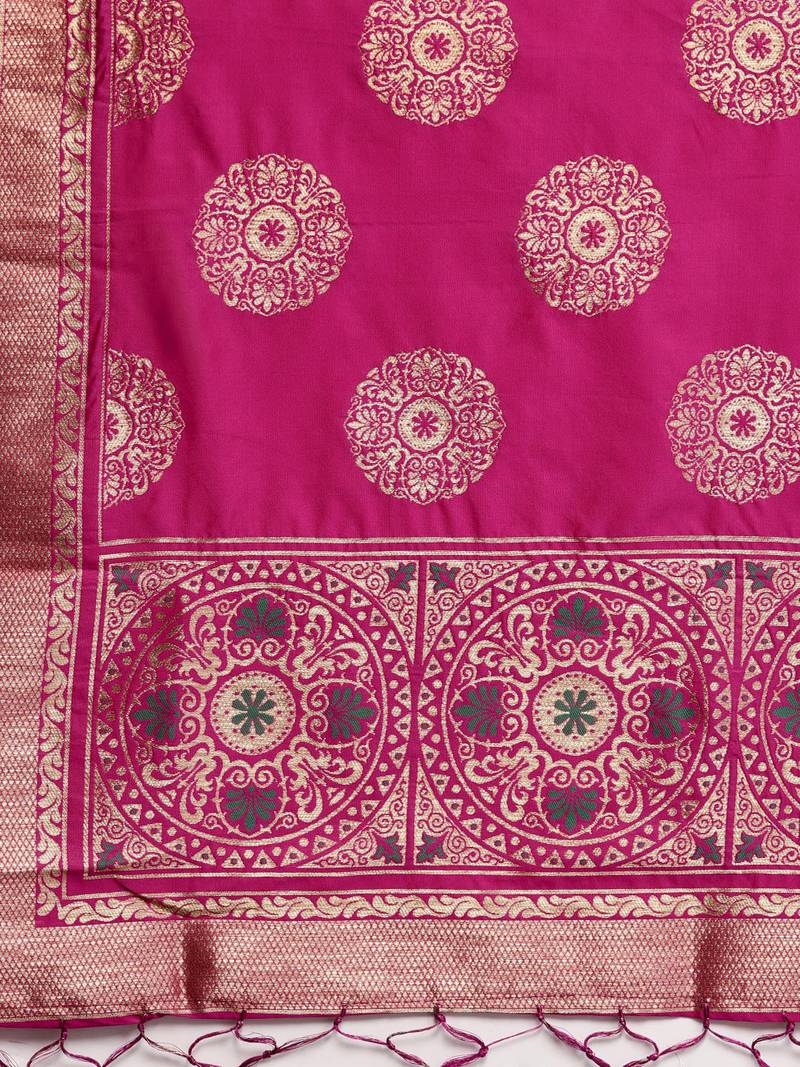 Sutram Women's Banarasi Pink Silk Dupatta