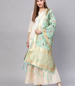 Sutram Women's Banarasi Green Silk Dupatta