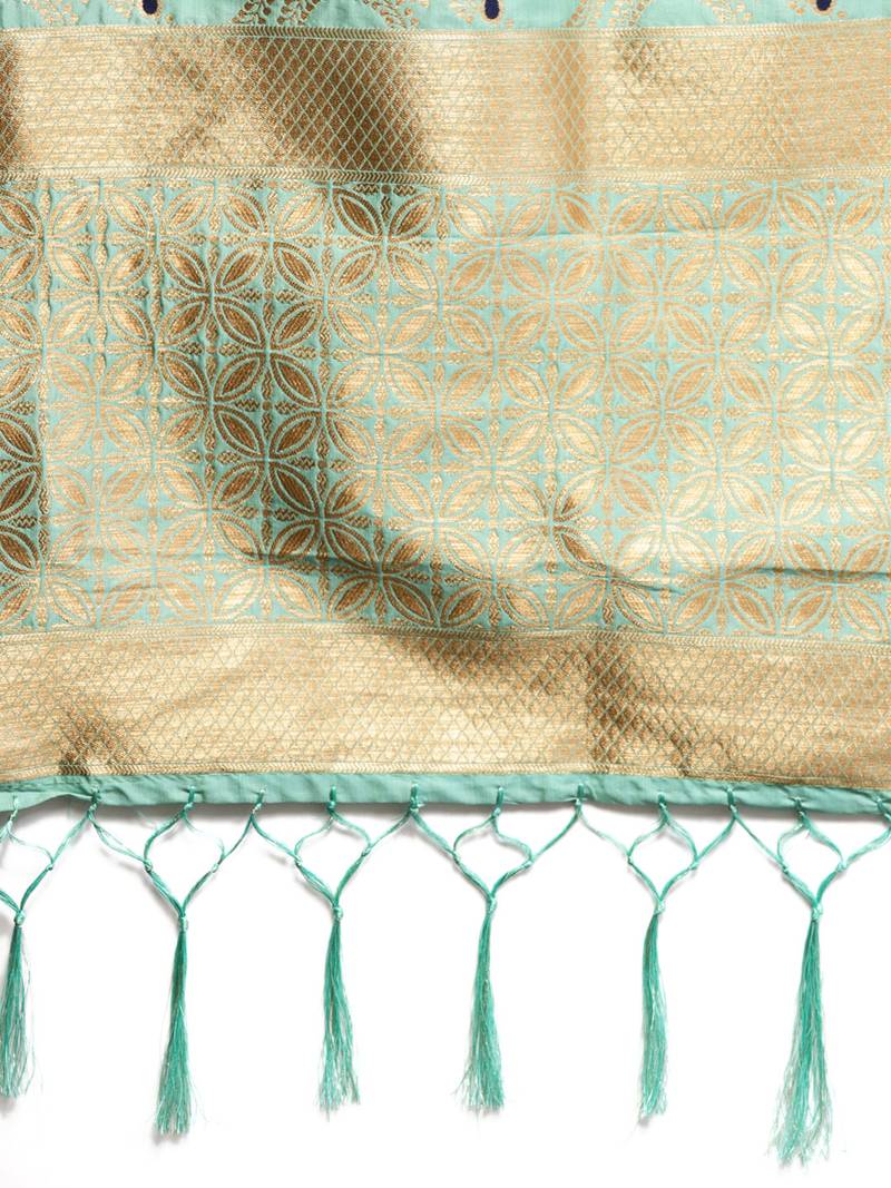 Sutram Women's Banarasi Green Silk Dupatta