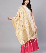 Sutram Women's Banarasi Beige Silk Dupatta