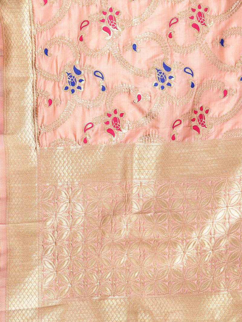 Sutram Women's Banarasi Peach Silk Dupatta