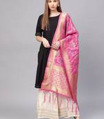 Sutram Women's Banarasi Pink Silk Dupatta