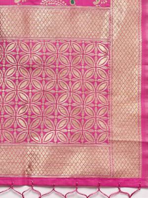 Sutram Women's Banarasi Pink Silk Dupatta 2