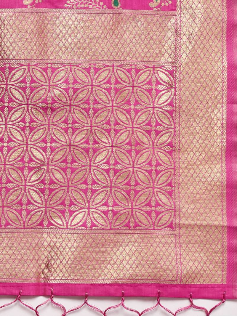 Sutram Women's Banarasi Pink Silk Dupatta