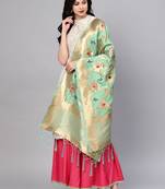 Sutram Women's Banarasi Green Silk Dupatta