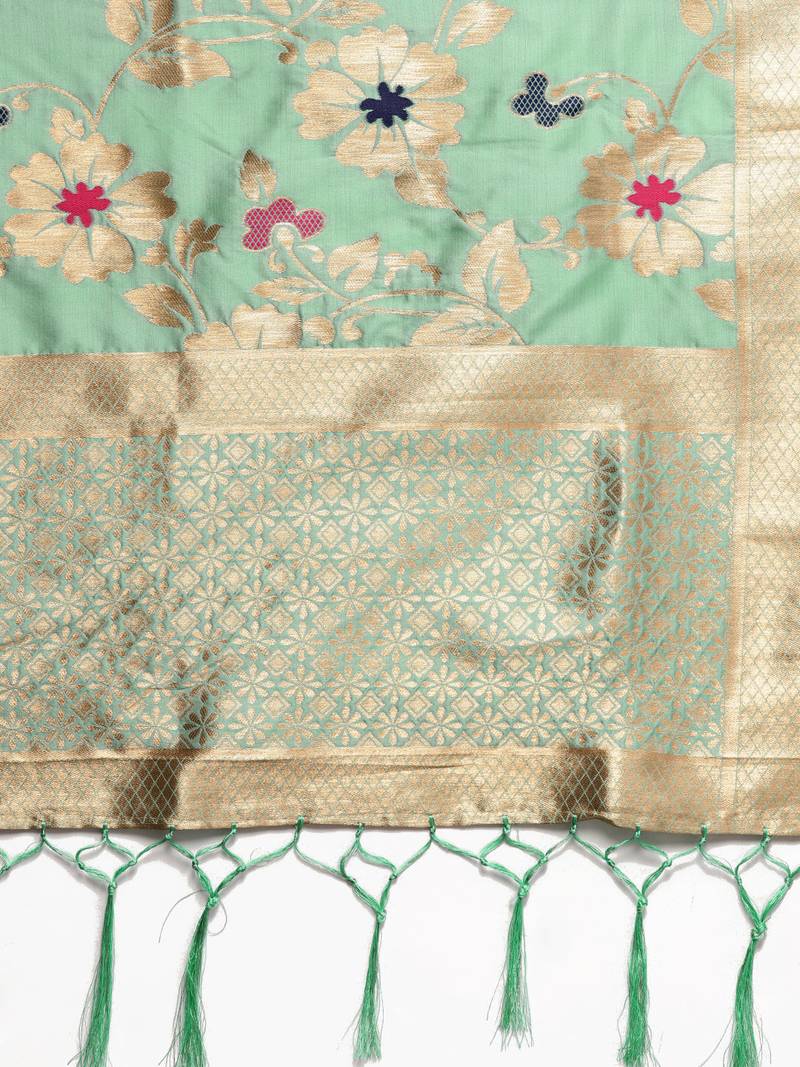 Sutram Women's Banarasi Green Silk Dupatta