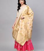 Sutram Women's Banarasi Beige Silk Dupatta