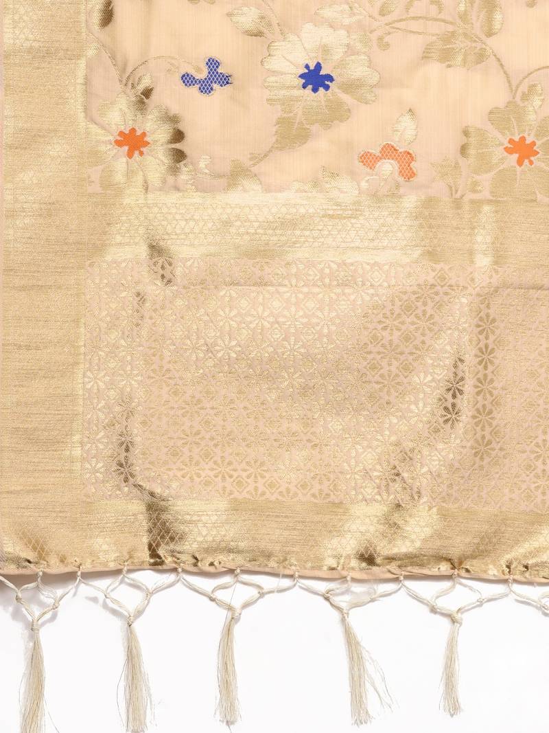 Sutram Women's Banarasi Beige Silk Dupatta