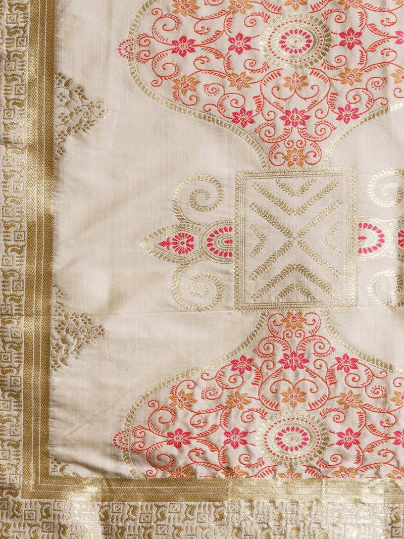 Sutram Women's Banarasi Grey Silk Dupatta