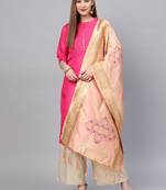 Sutram Women's Banarasi Peach Silk Dupatta