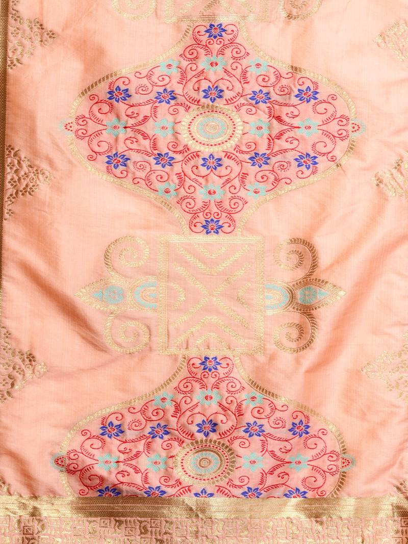 Sutram Women's Banarasi Peach Silk Dupatta