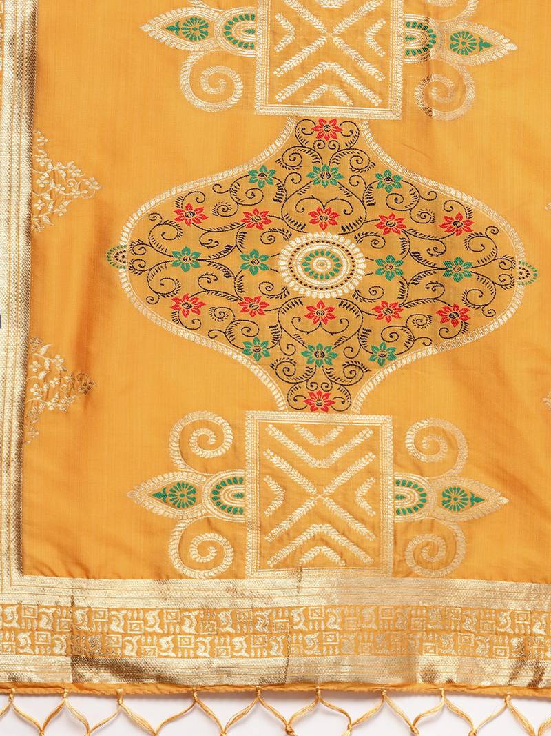 Sutram Women's Banarasi Yellow Silk Dupatta