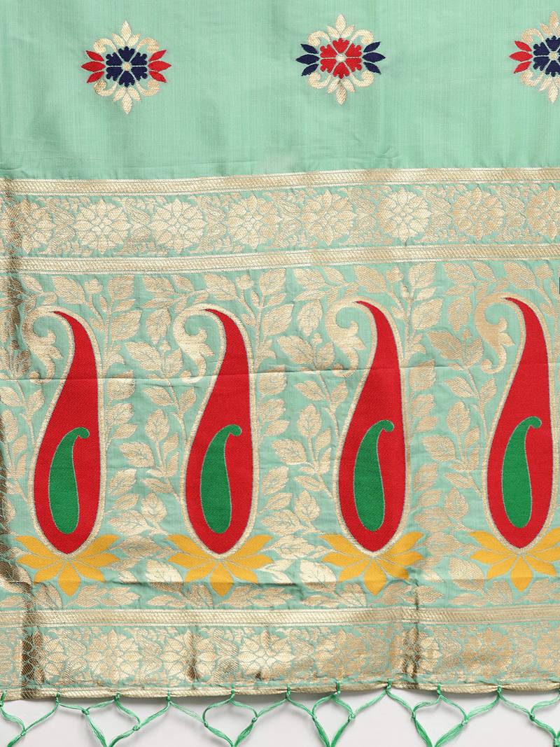 Sutram Women's Banarasi Green Silk Dupatta