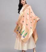 Sutram Women's Banarasi Peach Silk Dupatta