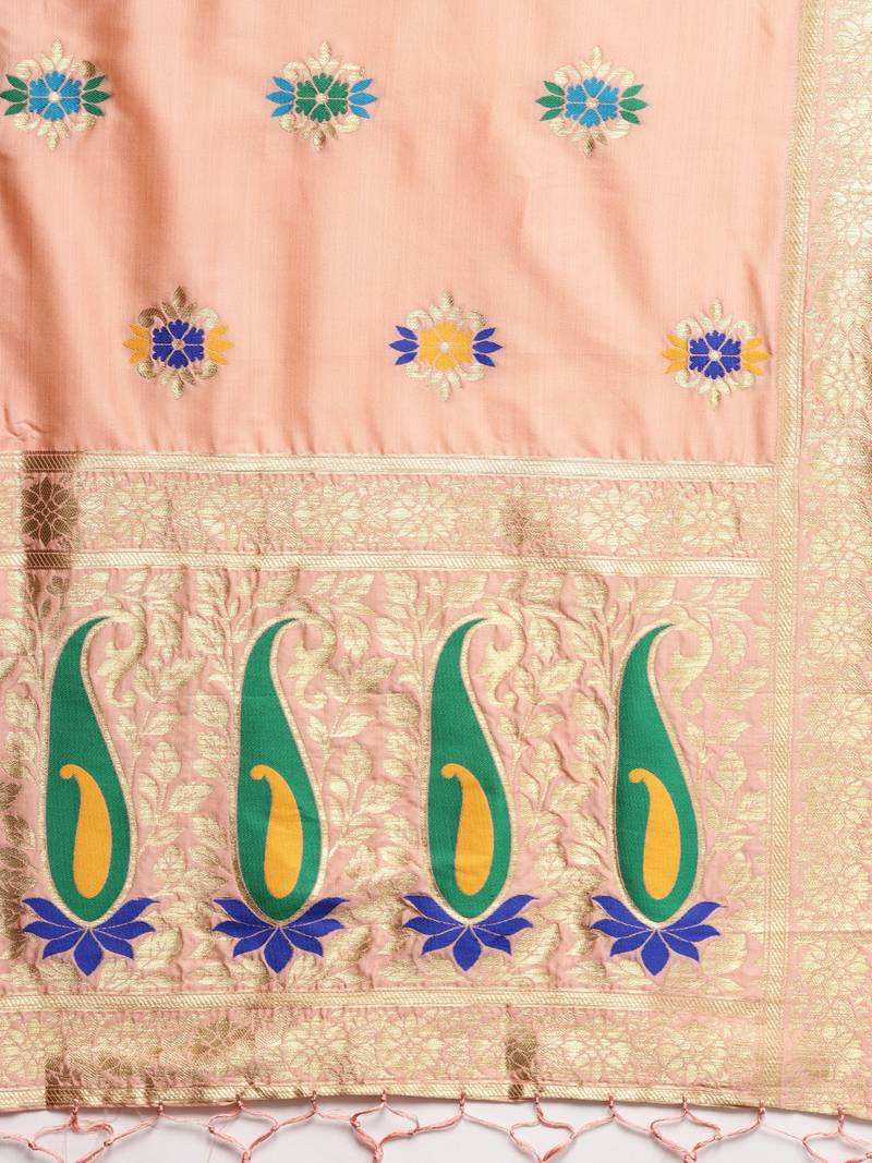Sutram Women's Banarasi Peach Silk Dupatta