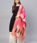 Sutram Women's Banarasi Pink Silk Dupatta