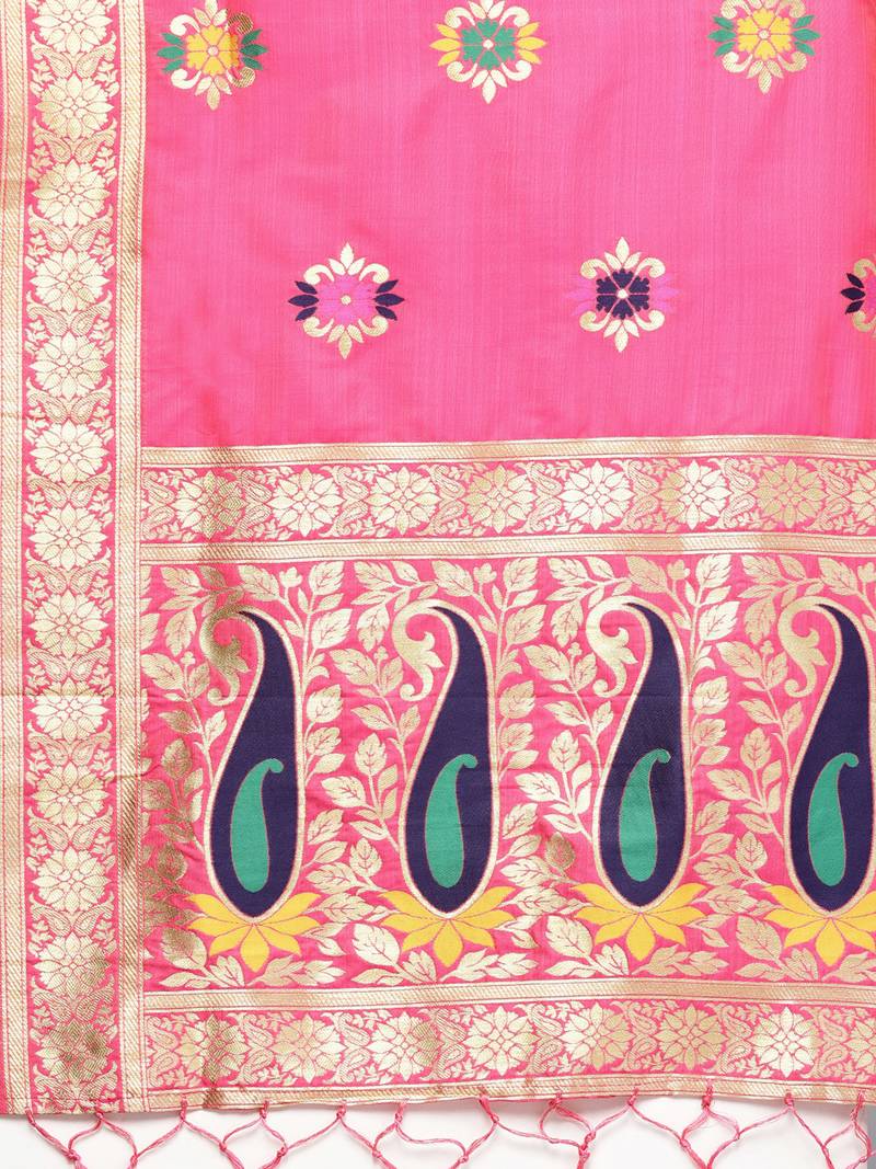 Sutram Women's Banarasi Pink Silk Dupatta