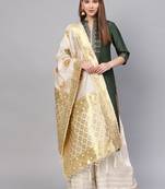 Sutram Women's Banarasi Beige Silk Dupatta