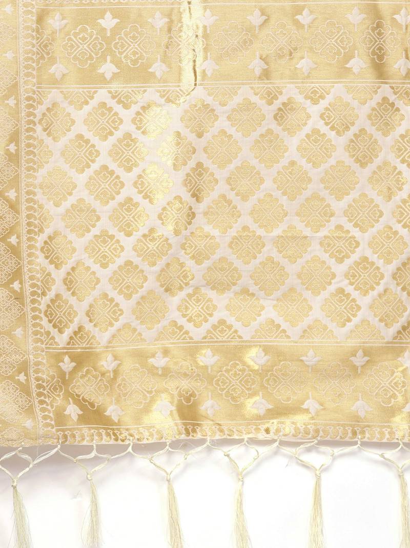 Sutram Women's Banarasi Beige Silk Dupatta