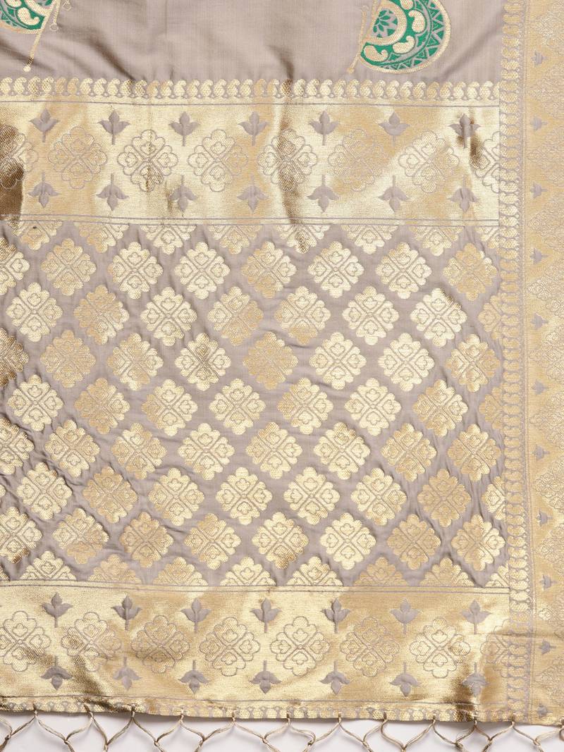 Sutram Women's Banarasi Grey Silk Dupatta