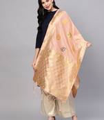 Sutram Women's Banarasi Peach Silk Dupatta