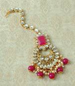 Lalso Designer Big Ruby Kundan Pearl Antique Gold Maang Tikka Mathapatti Hair Accessories Jewelry - LBKMT01_RB
