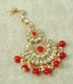 Lalso Designer Big Red Kundan Pearl Antique Gold Maang Tikka Mathapatti Hair Accessories Jewelry - LBKMT02_RD