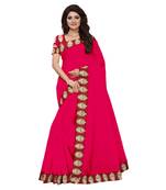pink plain Chanderi Cotton Kalamkari  saree with blouse