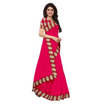 pink plain Chanderi Cotton Kalamkari  saree with blouse 3