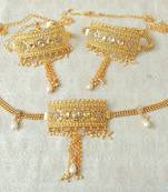 Lalso Adjustable LCT Gold Plated Kundan 1pc Kamarband Waistbelt 2pc Bajuband Armlet Combo Jewelry - LBKC12_LCT