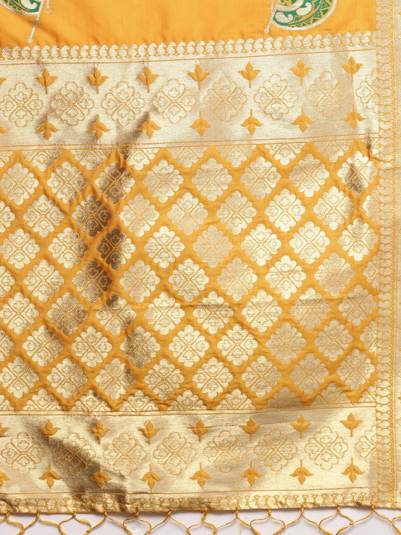 Sutram Women's Banarasi Yellow Silk Dupatta