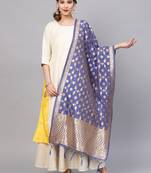Sutram Women's Banarasi Blue Silk Dupatta