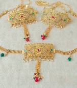 Lalso Adjustable Multicolour Gold Plated Kundan 1pc Kamarband Waistbelt 2pc Bajuband Armlet Combo Jewelry - LBKC13_MG