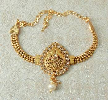 Lalso Designer LCT Ball Chain Gold Plated Kundan 1pc Bajuband Armlet Jewelry Wedding Festival - LSBB01_LCT 1