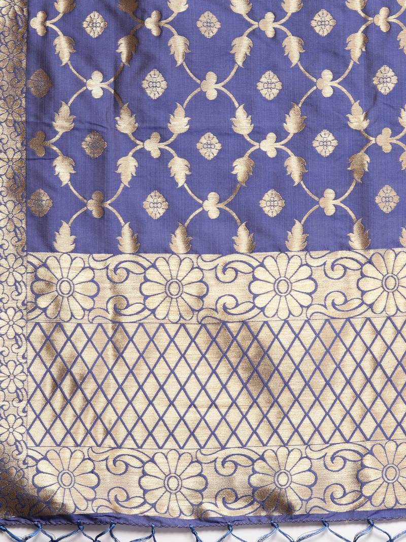 Sutram Women's Banarasi Blue Silk Dupatta