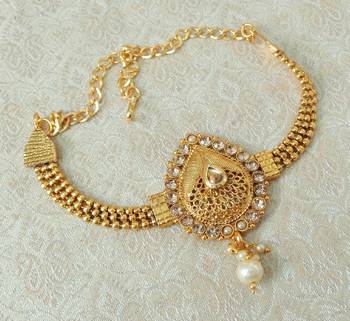 Lalso Designer LCT Ball Chain Gold Plated Kundan 1pc Bajuband Armlet Jewelry Wedding Festival - LSBB01_LCT 2