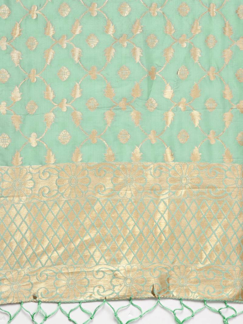 Sutram Women's Banarasi Green Silk Dupatta