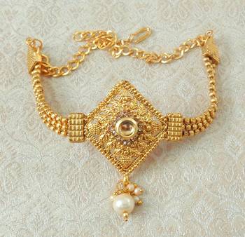 Lalso Designer LCT Ball Chain Gold Plated Kundan 1pc Bajuband Armlet Jewelry Wedding Festival - LSBB02_LCT 1