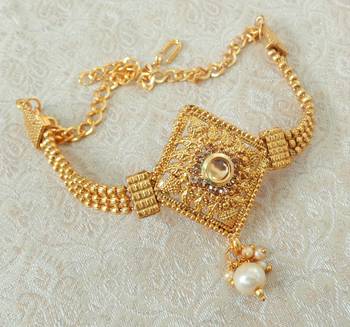 Lalso Designer LCT Ball Chain Gold Plated Kundan 1pc Bajuband Armlet Jewelry Wedding Festival - LSBB02_LCT 2