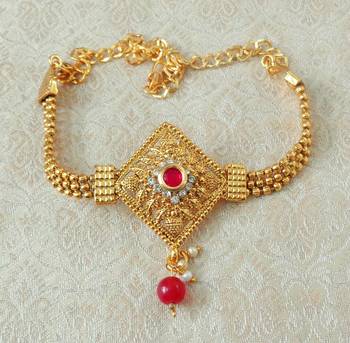 Lalso Designer Ruby Ball Chain Gold Plated Kundan 1pc Bajuband Armlet Jewelry Wedding Festival - LSBB02_RB 1