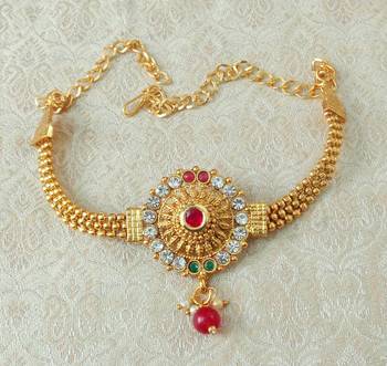 Lalso Designer Multicolour Ball Chain Gold Plated Kundan 1pc Bajuband Armlet Jewelry Wedding Festival - LSBB03_MG 1