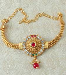 Lalso Designer Multicolour Ball Chain Gold Plated Kundan 1pc Bajuband Armlet Jewelry Wedding Festival - LSBB03_MG