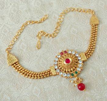 Lalso Designer Multicolour Ball Chain Gold Plated Kundan 1pc Bajuband Armlet Jewelry Wedding Festival - LSBB03_MG 2