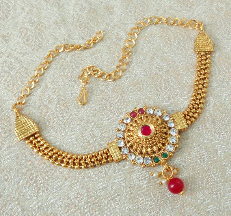 Lalso Designer Multicolour Ball Chain Gold Plated Kundan 1pc Bajuband Armlet Jewelry Wedding Festival - LSBB03_MG