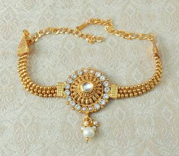 Lalso Designer White Ball Chain Gold Plated Kundan 1pc Bajuband Armlet Jewelry Wedding Festival - LSBB03_WT 1