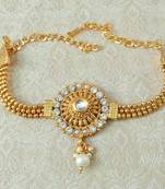Lalso Designer White Ball Chain Gold Plated Kundan 1pc Bajuband Armlet Jewelry Wedding Festival - LSBB03_WT