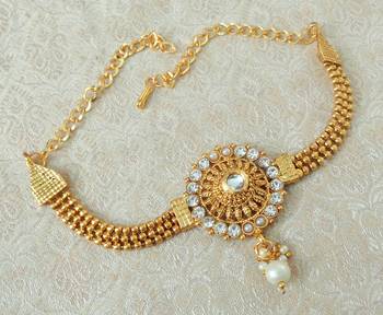 Lalso Designer White Ball Chain Gold Plated Kundan 1pc Bajuband Armlet Jewelry Wedding Festival - LSBB03_WT 2
