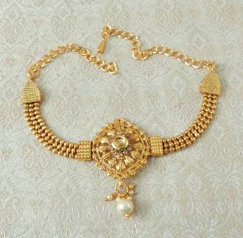Lalso Designer LCT Ball Chain Gold Plated Kundan 1pc Bajuband Armlet Jewelry Wedding Festival - LSBB04_LCT 1