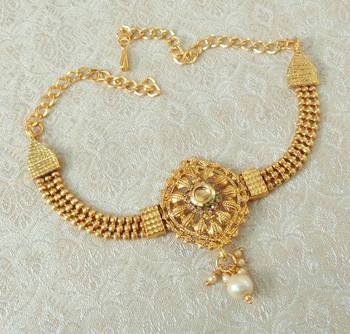 Lalso Designer LCT Ball Chain Gold Plated Kundan 1pc Bajuband Armlet Jewelry Wedding Festival - LSBB04_LCT 2