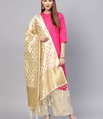Sutram Women's Banarasi Beige Silk Dupatta